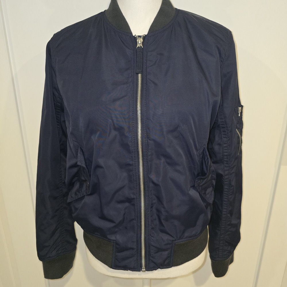 Gap Women's Medium Navy blue bomber Jacket Nylon Yellow Interior Flight Preppy